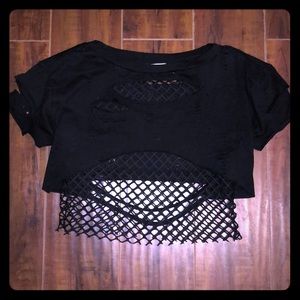 Hot & Delicious fishnet distressed crop top
